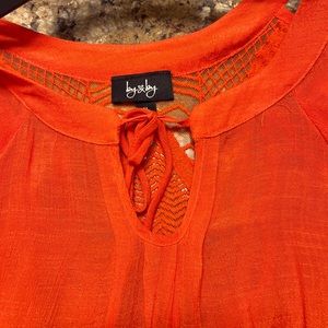 Beautiful Coral Color Top with lace in the back,By & By brand,Size M, 3/4 sleeve